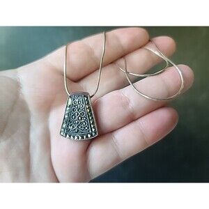 925 Sterling Silver Marcasite Pendant Necklace Vintage, READ Description